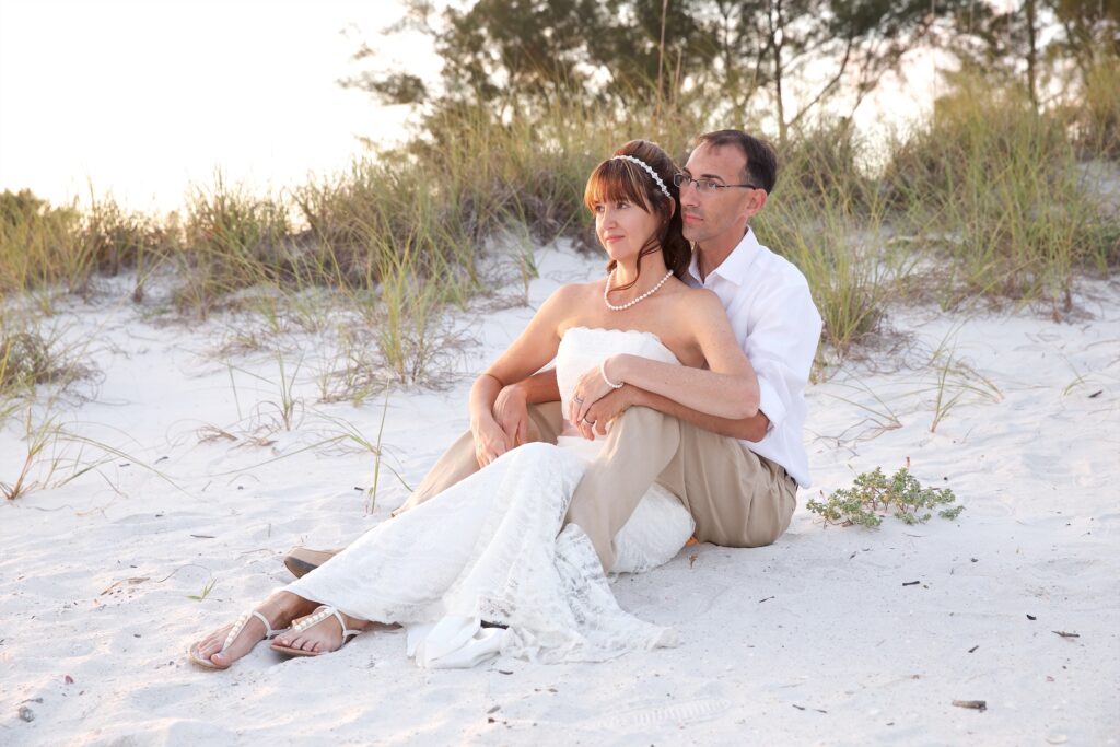couple on a beach for wedding photoshoot on Ana Maria Island